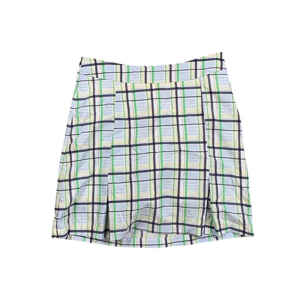 Athleta Skort Womens 6 Cloud Plaid Athletic Golf Tennis Built In Shorts Side Zip